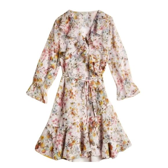 TED Baker Ruffle Wrap Flowy Barbie Crepe Dress size 2 NWT Retail $315